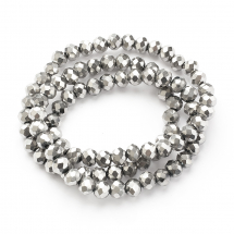 Koraliki Szklo Galwanizacja, Pełna Powłoka, Fasetowane Rondel, Platyna, 6x5mm, ok. 80szt/40cm/nic (13WB29669)