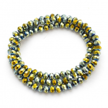 Koraliki Szklo Galwanizacja, Pełna Powłoka, Fasetowane Rondel, Zielone, 4x3mm, ok. 115szt/40cm/nic (13WB29672)