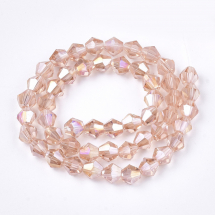 Koraliki Szklane Galwaniczne Tęczowy, Fasetowane, Bicone, Różowy, Rozmiar: 6x5.5-6mm, około 45szt/25cm/nic (13WB29688)