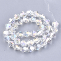 Koraliki Szklo Galwaniczne Tęczowy, Fasetowane, Bicone, Bezbarwny, 7.5-8x7.5-8mm, ok. 35szt/28.5cm/nic (13WB29689)