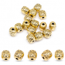 Koraliki Tybetański Styl, Stop, Beczka, Antyczne Złoto, 6x6mm, Otwór 2mm, 20 szt (2WB26716)