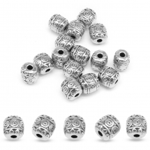 Koraliki Tybetański Styl, Stop, Beczka, Antyczne Srebro, 6x6mm, Otwór 2mm, 20 szt (2WB26717)