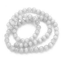 Koraliki Kocie Oko, Okrągłe, Biały, 6mm, około 62szt/36cm/sznur (3WB2636)