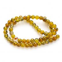 Намистини Натуральний Агат Вени Дракона, Круглі, Оливковий, 6мм, Отвір 1мм, близько 62шт/38см/нитка, (3WB3100)