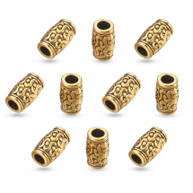 Koraliki Styl Tybetański, Rurka, Stop, Antyczne Złoto, 12x7mm, Otwór 3.5mm, 10szt (13WB18627)