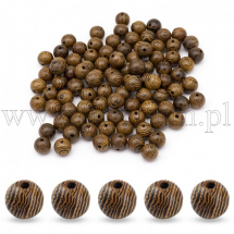 Koraliki Drewniane Wenge, Okrągłe, Brązowe, 8mm, Otwór 1.5mm, około 25g~90szt, (13WB12838)