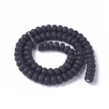 Намистини Натуральна Лава Рондель, Чорні, 8-8.4х5-5.5мм, Отвір 0.8мм, близько 71шт/37см/нитка, (13WB26399)