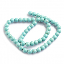 Koraliki Syntetyczne Turkus Okrągłe, Fala Morska, 8mm, Otwór 1mm, około 47szt/38cm/nić (2WB30776)