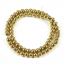 Koraliki Syntetyczny Hematyt Niemagnetyczny, Klasy A, Galwanika, Okrągły, Złoty, 6mm, około 60szt/37cm/nić (2WB30786)