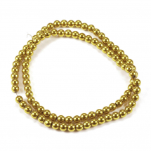 Намистини Синтетичний Гематит, Немагнітний, На нитках, Круглі, Золото, 4 мм, Отвір 1мм, близько 95шт/38см/нитка, (2WB30790)