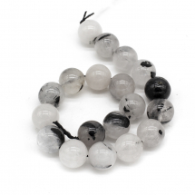 Намистини Натуральний Чорний Рутиловий Кварц, На нитках, Круглі, Розмір: 8мм, Отвір 1мм, близько 20шт/18см/нитка, (2WB30817)