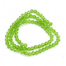 Koraliki Imitacja Austriackiego Kryształu, Szklane, Bicone, Zielony Limonkowy, 4x4mm, około 80szt/30cm/nić (5WB7078)