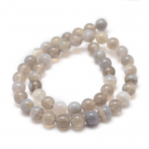 Koraliki Naturalny Agat Paskowany, Klasa A, Okrągłe, Jasnoszary, 8mm, około 45szt/36cm/sznur (13WB11852)