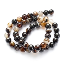 Koraliki Naturalny Agat Paskowany, Okrągłe, Klasa A, Termobarwione, Brązowy, 8mm, około 46szt/37cm/sznur (13WB11870)