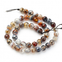 Намистини Вогняний Кракле Агат Круглі, Грановані, Сніговий, 8мм, Отвір 1мм, близько 45шт/37см/нитка, (13WB11889)