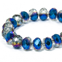 Koraliki Szklane, Galwanizacja, Fasetowane, Rondel, Niebieski, 3x2mm, Otwór 1mm, około 128szt/35cm/sznur(14WB9234)