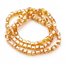 Koraliki Szklane Galwanizacja, Kostka Fasetowane, Kolor: Ciemny Pomarańczowy, 6x6x6mm, około 95szt/60cm/nic (14WB9283)