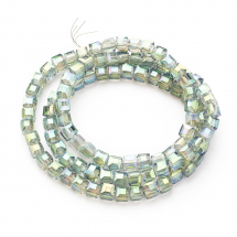 Koraliki Szklane Galwaniczne, Fasetowane, Kostka, 4x4x4mm, Kolor: Akwamaryn, około 95szt/53cm/nic (14WB9287)