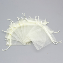 Подарунковий Мішечок з Органзи зі Стрічками Прозорий, Кремово-Білий, 10x8см, (13WB29627)