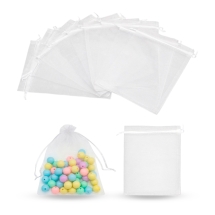 Подарунковий Мішечок з Органзи Прозорий з Стрічкою, Білий, 12х9см, (13WB29628)