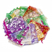 Woreczek Podarunkowy z Organzy, Przezroczysty, z Wiązaniami, 12x9cm, Mix, 20szt (13WB29634)