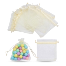 Подарунковий Мішечок з Органзи з Кулісою Прозорий, Кремово-Білий, 12х10см, (13WB29713)