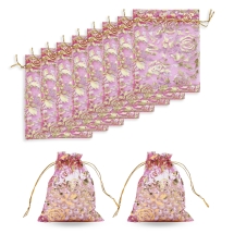 Подарунковий Мішечок з Органзи, Малюнок Квіти, Прозорий, Орхідея, 12x10см, (13WB29767)