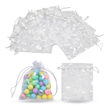 Подарунковий Мішечок з Органзи, Прозорий, Сріблястий, 14x10см, (13WB19259)