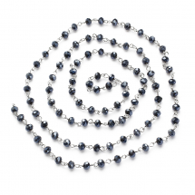 Ланцюг Залізний Намистини Скло Рондель, Ручна Робота, Непаяний, Колір Пінів: Платина, Колір Намистин: Чорний, Намистини 6х4.5мм, 1м/ланцюг, (13WB29165)