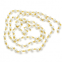 Ланцюг Залізний Намистини Перли Перли Скло Пофарбовані, Ручна Робота, Непаяний, Колір Пінів: Золото, Колір Намистин: Білий, Намистини 6мм, 1м/ланцюг, (13WB29168)
