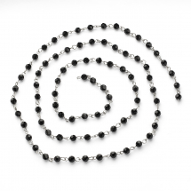 Ланцюг Залізний, Намистини Скло, Грановані, Ручна Робота, Непаяний, Піни: Платина, Колір Намистин: Чорний, Ланка 13х7мм, ок. 90шт/1м/ланцюг, (13WB29174)