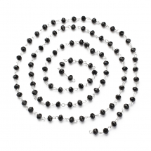 Ланцюг Залізний Намистини Скло Рондель, Ручна Робота, Непаяний, Колір Пінів: Срібло, Колір Намистин: Чорний, Ланка: 12х6мм, 1м/ланцюг, (13WB29175)