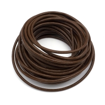 Sznurek Naturalna Skóra Wołowa do Robienia Bransoletek i Biżuterii, Okrągły, Brązowy, 2.5mm, 5m (13WB29189)