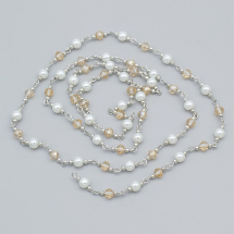 Ланцюг Залізний Намистини Скло, Ручна Робота, Непаяний, Колір Пінів: Платина, Колір Намистин: Персиковий, Розмір: 18х6мм, близько 57шт/1м/ланцюг, (13WB29187)