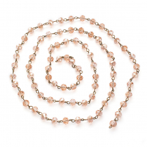 Ланцюг Непаяний, Латунь, Ручна Робота, Антична Бронза, Намистини Скло Рондель, Гальваніка, Ланка: 13х8мм, Намистини: 8х5мм, ок.76шт/1м/ланцюг (13WB29194)