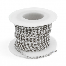 Стразовий Ланцюг Декоративний, Срібло/Кристал, 2мм, 9м/котушка, (13WB29215)