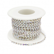 Стразовий Ланцюг Декоративний, Срібло/Кришталь АВ, 2мм, близько 9м/котушка, (13WB29216)