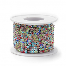 Стразовий Ланцюг Декоративний, Срібло/Мікс, 2.5мм, 9м/котушка, (13WB29225)