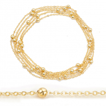 Ланцюг Латунний Якірного Плетення з Круглими Намистинами, Нероз’ємний, Овальний, Позолота 18К, Ланка 2х1.5х0.2мм, Намистина 3.5мм, (13WB29229)