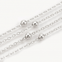 Ланцюг Латунний, Якірне Плетіння з круглими намистинами, Паяний, Овал, Покриття Платина, Розмір Ланки: 2х1.5х0.2мм, Намистина 3.5мм, (13WB29230)