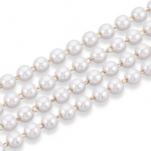 Ланцюг з Намистинами, Ручна Робота, Латунь, Перли АВS Пластик-пластик, Паяний, Позолота 18К/Білий, 4х3.5мм, (13WB29232)