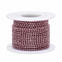 Taśma Łańcuszek Ozdobny z Cyrkoniami, Trwała Powłoka, SS6.5, Jasnoróżowy, 2mm, około 9m/szpula (13WB29258)