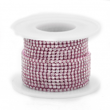 Taśma Łańcuszek Ozdobny z Cyrkoniami, SS12, Trwała Powłoka, Różowy, 3mm, 9m/szpula, (13WB29261)