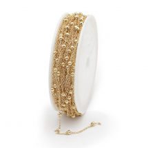 Łańcuszek Kotwiczny Żelazny z Koralikami, do Rękodzieła, Powłoka Mosiądz, Jasny Złoty, 2.2x1.7mm, 12m/szpula (13WB29273)