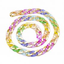 Łańcuszek Skręcany, Handmade, Plastik CCB/Akryl, do Tworzenia Biżuterii, Złoty/Kolorowy, 30x21x6mm, 1m/nic (13WB29293)
