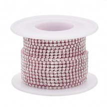 Стразовий Ланцюг Декоративний, Стійке Покриття, Рожевий/Кристал, 2мм, близько 9м/котушка, (13WB29321)
