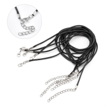 Baza do Naszyjnika Sznurek Bawełniany z Łańcuszkiem, Czarny, 61cm/2mm, 5 szt (13WB29344)