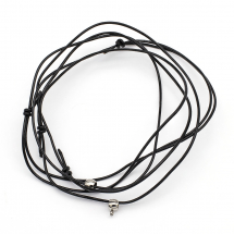 Baza Naszyjnika, Skóra Naturalna, Koraliki Stal Nierdzewna, Czarny, Długość 50-75cm, Koraliki 9x5x6mm, 2szt (13WB29407)