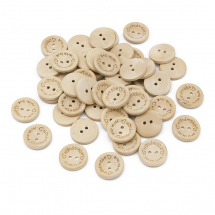 Guziki Ozdobne Drewniane "Handmade with love", 2-otworowy, Okrągły, Beżowy, 20x4mm, 50szt (13WB25196)