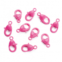 Zapięcie Karabinek-Lobster, Plastikowy, Serce, Różowy, 22.5x13x6.5mm, Otwór 3mm, 10szt/opakowanie (13WB28928)
